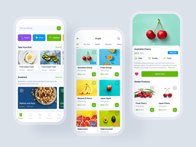 在线杂货和食谱移动 UI 概念(Online Grocery & Recipes mobile UI concept)