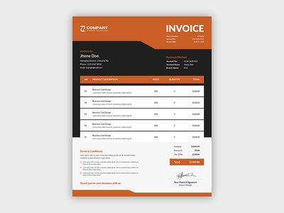 专业的深色发票模板(Professional dark invoice template)