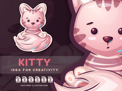 卡通人物动物宠物小猫-贴纸(Cartoon Character Animal Pet Kitty - Sticker)