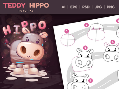 如何一步一步画河马：绘画课(How to Draw Hippo Step by Step: Drawing lesson)