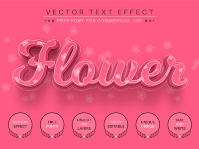 粉红色的花 - 可编辑的文字效果，字体样式(Pink Flower - Editable Text Effect, Font Style)