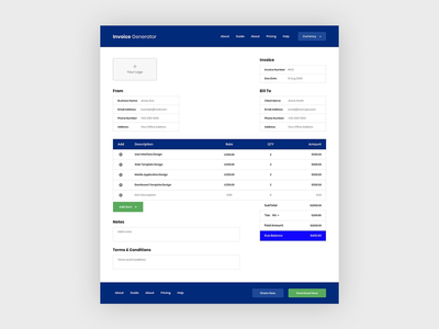 发票生成器 web 应用程序 ui 模板(Invoice Generator web app ui template)
