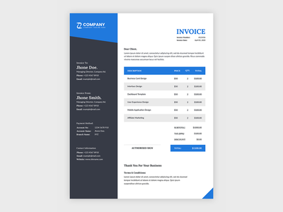 最小的公司业务发票模板设计(Minimal corporate business invoice template design)