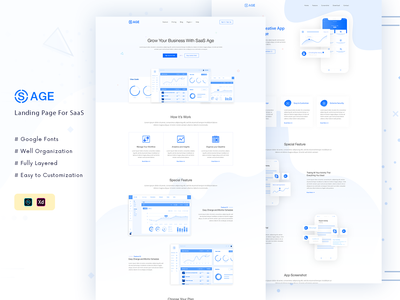 SaaS 登陆 XD 和 PSD 模板（蓝色）(SaaS Landing XD & PSD Template (Blue))