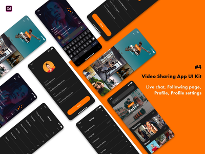 #4 - 视频分享应用程序 UI 套件（实时聊天、关注、关注搜索、个人资料）(#4 - Video Sharing App Ui Kit ( Live chat, Following, following search, profile))