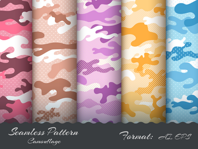 一套军事迷彩无缝模式(Set Miilitary Camouflage Seamless Pattern)