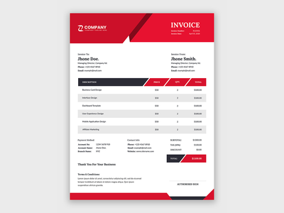 抽象的红色商业发票模板(Abstract red business invoice template)
