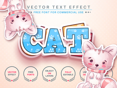 猫贴纸 - 可编辑的文字效果，字体样式(Cat Sticker - Editable Text Effect, Font Style)
