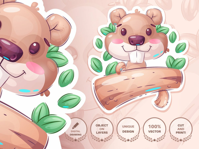 可爱的海狸与日志-无缝模式(Cute beaver with log - seamless pattern)