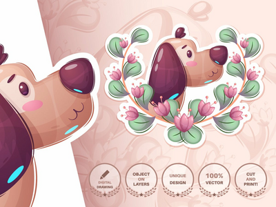 卡通人物狗在花-无缝模式(Cartoon character dog in flower - seamless pattern)