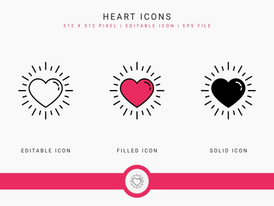 心形图标设置矢量图和实心图标线条样式(Heart icons set vector illustration with solid icon line style)