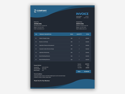 抽象的深蓝色商业发票模板(Abstract dark blue business invoice template)
