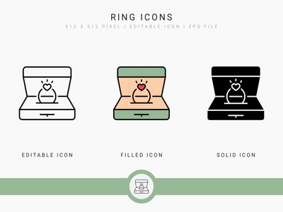 环形图标设置矢量图和实线图标线条样式(Ring icons set vector illustration with solid icon line style)