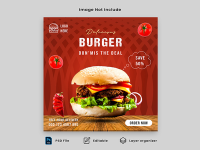 食品社交媒体推广横幅帖子设计模板 Premium Psd(Food social media promotion banner post design template Premium Psd)