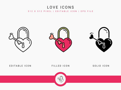 爱图标设置矢量图和实线图标线条样式(Love icons set vector illustration with solid icon line style)