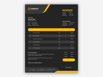 深黄色商业发票模板(Dark yellow business invoice template)