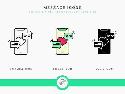 带有实线图标线条样式的消息图标设置矢量图(Message icons set vector illustration with solid icon line style)