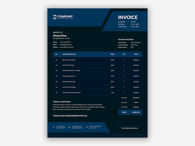 最小抽象暗商业发票模板(Minimal abstract dark business invoice template)