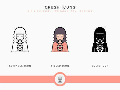 粉碎图标设置矢量图和实线图标线条样式(Crush icons set vector illustration with solid icon line style)