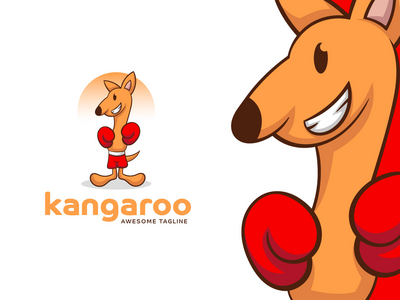 袋鼠拳击吉祥物标志模板(Kangaroo Boxing Mascot Logo Template)
