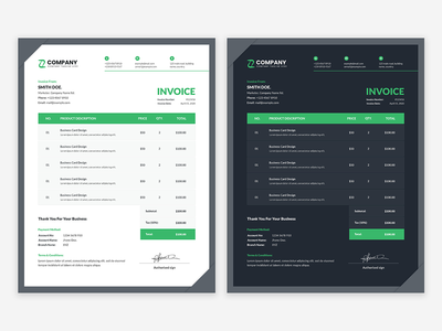 具有深色和浅色变化的现代商业发票模板(Modern business invoice template with dark and light variation)