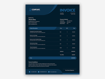 最小的企业黑暗业务发票模板(Minimal corporate dark business invoice template)