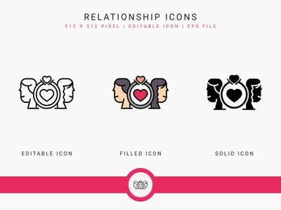 关系图标设置矢量图和实线图标线条样式(Relationship icons set vector illustration with solid icon line style)