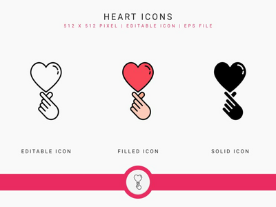 心形图标设置矢量图和实心图标线条样式(Heart icons set vector illustration with solid icon line style)