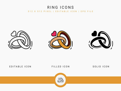 环形图标设置矢量图和实线图标线条样式(Ring icons set vector illustration with solid icon line style)