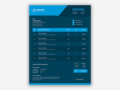 简单的专业深色商业发票模板(Simple professional dark business invoice template)