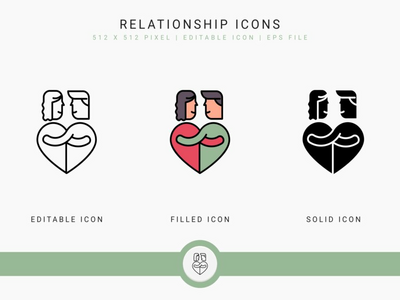 关系图标设置矢量图和实线图标线条样式(Relationship icons set vector illustration with solid icon line style)