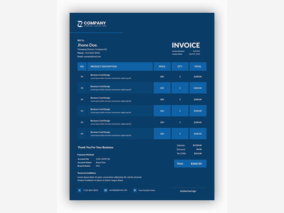 具有蓝色业务发票模板设计的最小专业深色(Minimal professional dark with blue business invoice template design)