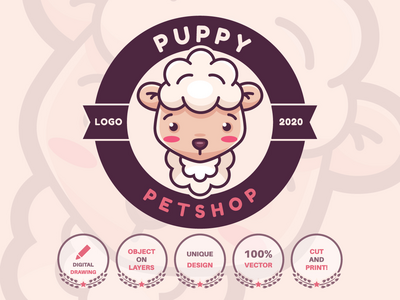 卡通人物动物羔羊-标识(Cartoon Character Animal Lamb - Logotype)