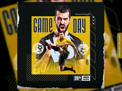 足球和足球比赛日程俱乐部广场社交媒体横幅(Soccer and football match schedule club square social media banner)