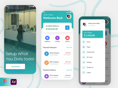 银行应用程序 ui（主屏幕和个人资料屏幕）(Bank app ui ( Home screen and profile screens ))
