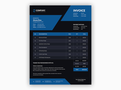 带有蓝色业务发票模板的最小抽象深色(Minimal abstract dark with blue color business invoice template)