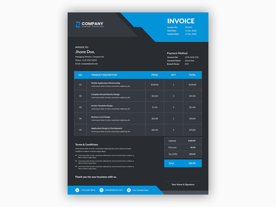 带有蓝色商业发票模板设计的抽象深色(Abstract dark with blue business invoice template design)