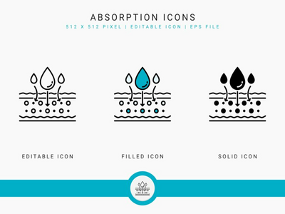 吸收图标设置矢量图和实线图标线条样式(Absorption icons set vector illustration with solid icon line style)