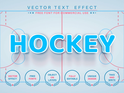 曲棍球 - 可编辑的文本效果、字体样式(Hockey - editable text effect,  font style)