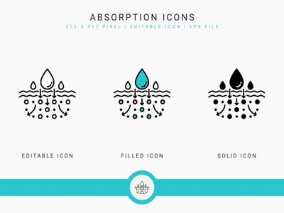 吸收图标设置矢量图和实线图标线条样式(Absorption icons set vector illustration with solid icon line style)