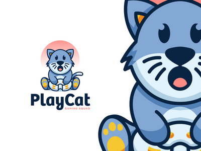可爱的猫游戏吉祥物标志模板(Cute Cat Gaming Mascot Logo Template)