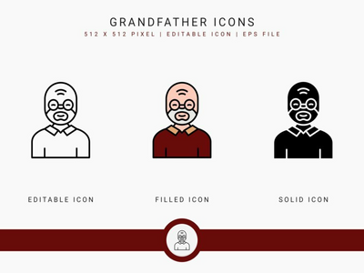 祖父图标设置矢量图和实线图标线条样式(Grandfather icons set vector illustration with solid icon line style)
