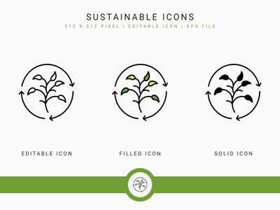可持续图标设置矢量图和实线图标线条样式(Sustainable icons set vector illustration with solid icon line style)