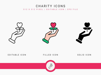 慈善图标设置矢量图和实线图标线条样式(Charity icons set vector illustration with solid icon line style)