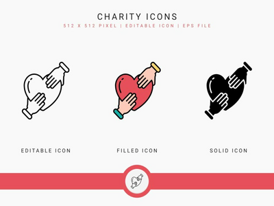 慈善图标设置矢量图和实线图标线条样式(Charity icons set vector illustration with solid icon line style)