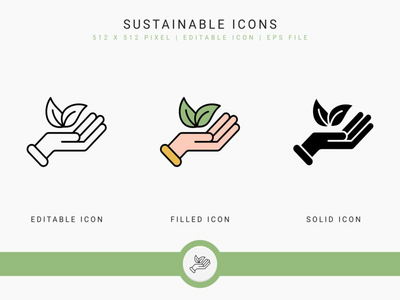 可持续图标设置矢量图和实线图标线条样式(Sustainable icons set vector illustration with solid icon line style)