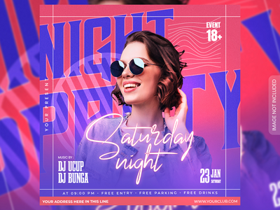 周六晚上 DJ 派对传单或社交媒体帖子和网页横幅(Saturday Night DJ party flyer or social media post and web banner)