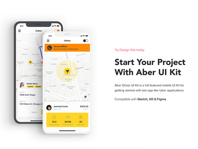 Aber 司机预订应用程序 UI 套件(Aber Driver Booking App UI Kit)