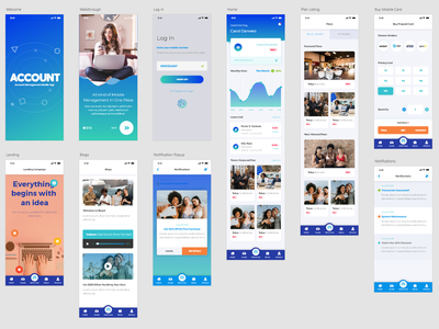 帐户管理移动应用程序设计 (Adobe XD)（共 11 个屏幕）(Account Management Mobile App Design (Adobe XD) (Total 11 screens))