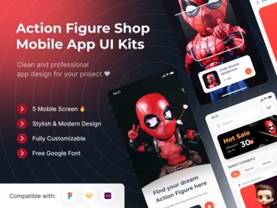 可动人偶商店移动应用程序 UI 套件(Action Figure Shop Mobile App UI Kits)